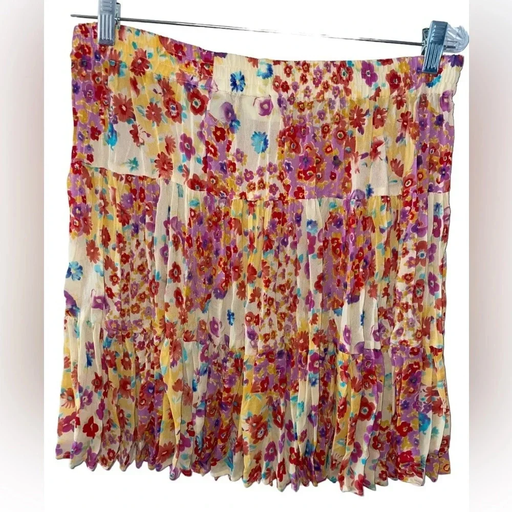 Compagnie Internationale Express Vintage Floral Crinkle Mini Skirt Size Large
